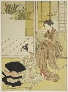 A Fan Peddler Showing his Wares to a Young Woman, c. 1765/70. Creator: Suzuki Harunobu.