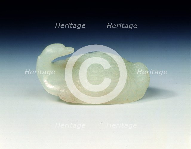 White jade goose garment hook, Qing dynasty, China, 18th century. Artist: Unknown