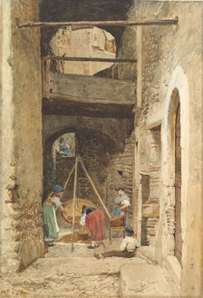 Italian Courtyard and Figures, 1843-1921. Creator: Cavaliere Pio Joris.