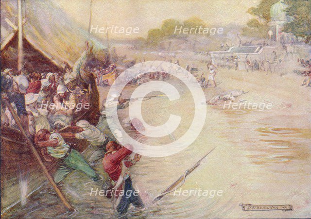 'The Boats Stuck In The Mud And Were An Easy Mark', 1908, (c1920).  Artist: Joseph Ratcliffe Skelton.