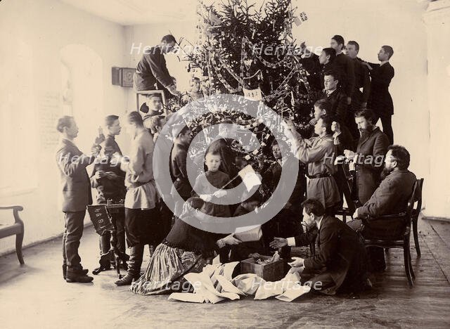 Decorating the Christmas tree at the Krasnoyarsk Teachers' Seminary, 1894. Creator: Lukhtanska.