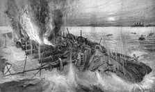 Russian cruiser foundering at the Battle of Cehmulpo, Russo-Japanese War, 1904-5. Artist: Unknown