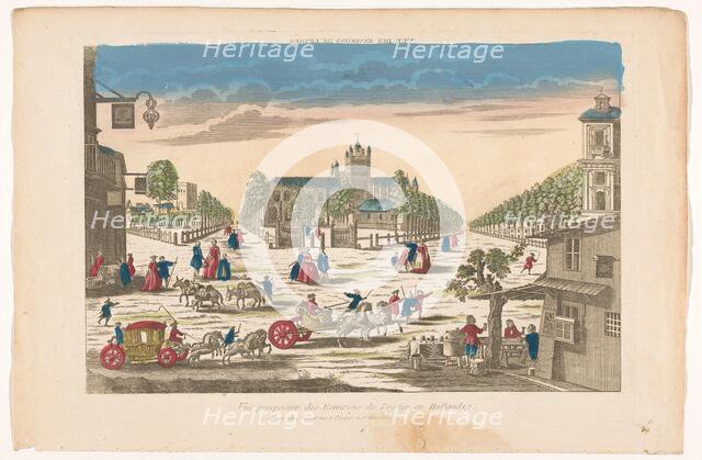 View of streets and a square with a church in the vicinity of the city of Leiden, 1700-1799. Creator: Anon.