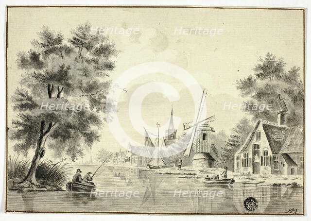 Houses and Windmill Beside Canal, after 1758. Creator: Unknown.