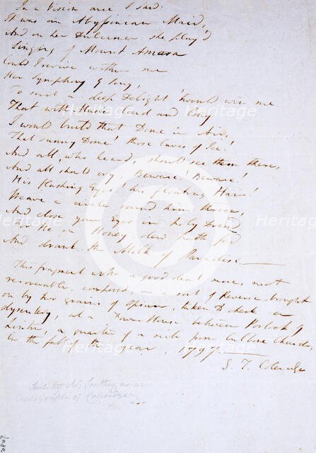 Autograph manuscript of "Kubla Khan", by Samuel Taylor Coleridge, 1797. Creator: Samuel Taylor Coleridge.
