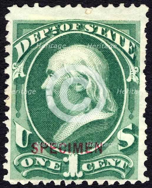 1c Franklin State Department special printing single, 1875. Creator: Unknown.