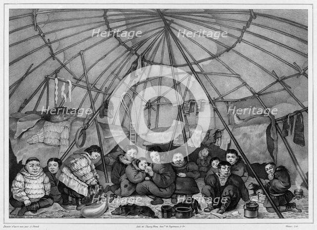 Interior of a Chukchi Hut, Northeast Coast of Asia, 19th century. Creators: Alexander Postels, Godefroy Engelmann.