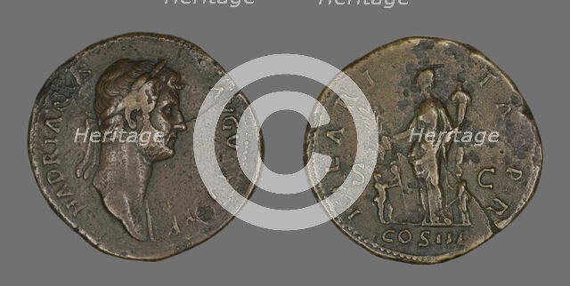 Sestertius (Coin) Portraying Emperor Hadrian, 128-132. Creator: Unknown.