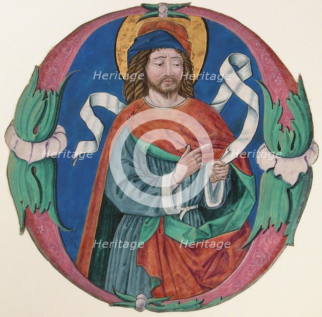 Manuscript Illumination with the Figure of a Saint in an Initial O, ca. 1480. Creator: Unknown.