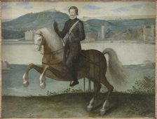 Portrait of Henri IV (1553-1610), King of France, on horseback in front of Paris, c1595. Creator: Unknown.