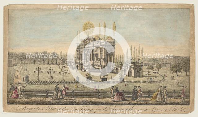 A Perspective View of the Building for the Fireworks in the Green Park, London, ca. 1749. Creator: Paul Angier.