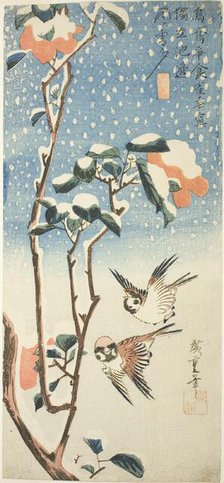 Sparrows and Camellia in Snow, c. 1831/33. Creator: Ando Hiroshige.
