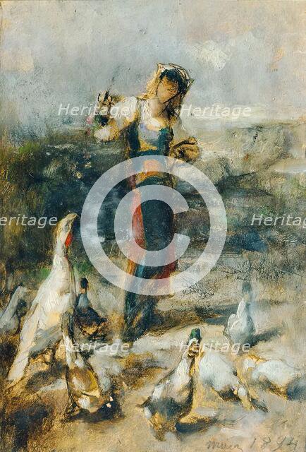 Girl with poultry, 1894. Creator: Johann Till.