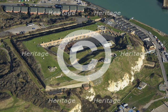 Remains of a twentieth century coastal battery at the site of Newhaven Fort, East Sussex, 2022. Creator: Damian Grady.