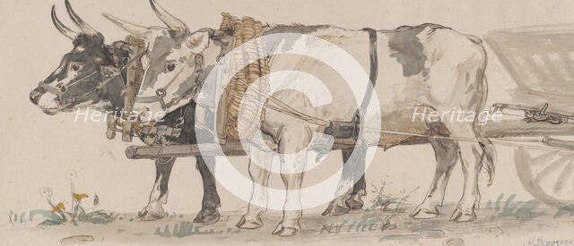 Two Oxen Pulling a Cart, 1874. Creator: Peter Christian Thamsen Skovgaard.