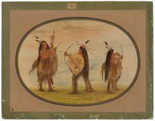 Three Mandan Warriors Armed for War, 1861/1869. Creator: George Catlin.