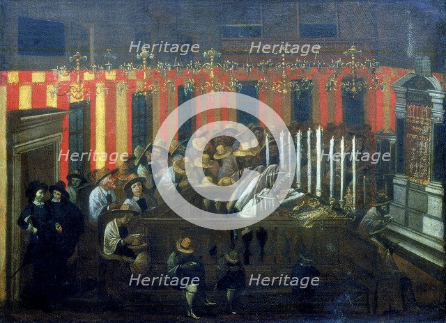 'Interior of a Synagogue during Prayer'. Artist: Unknown