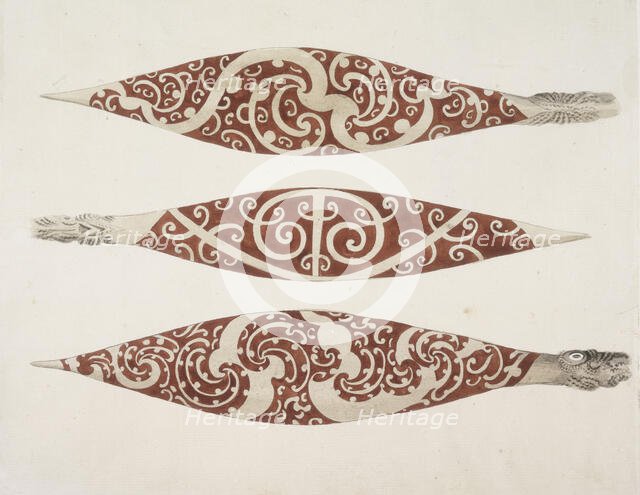Three painted paddle blades, c1768-c1780. Creator: Unknown.