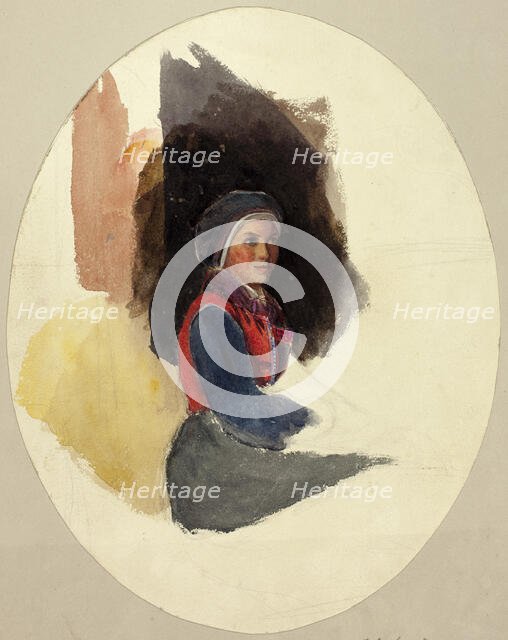 Sketch of Seated Woman in Peasant Costume, n.d. Creator: Unknown.