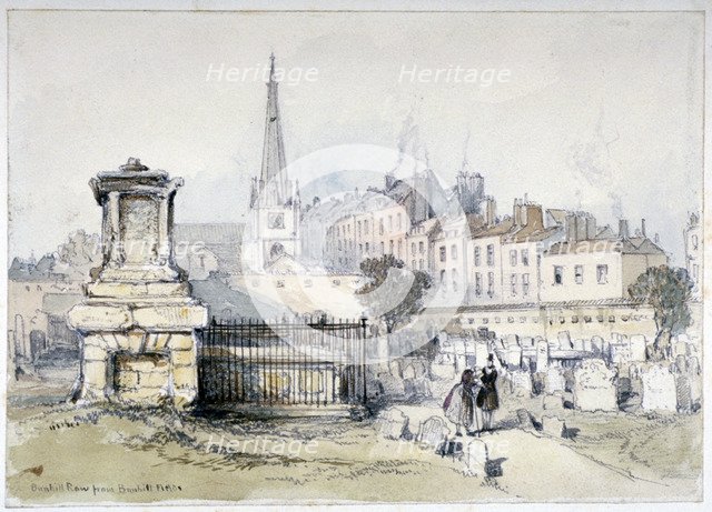 View of Bunhill Row from Bunhill Fields, Finsbury, Islington, London, c1860.             Artist: Thomas Colman Dibdin