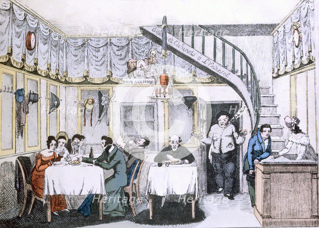 Restaurant du Boeuf a la Mode from Le Gout de Jour, pub. 1830 (coloured engraving)
