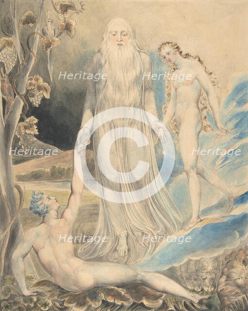 Angel of the Divine Presence Bringing Eve to Adam (The Creation of Eve..., ) (recto)..., 1803. Creator: William Blake.