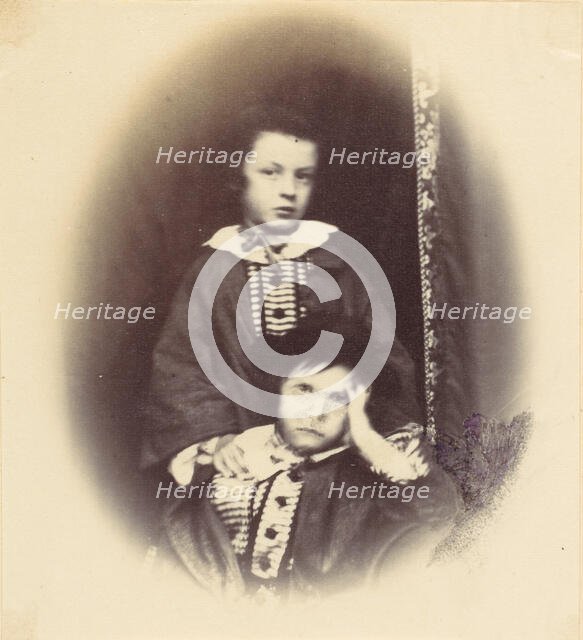 [Vignetted portrait of two children], 1850s-60s. Creator: Alfred Capel-Cure.