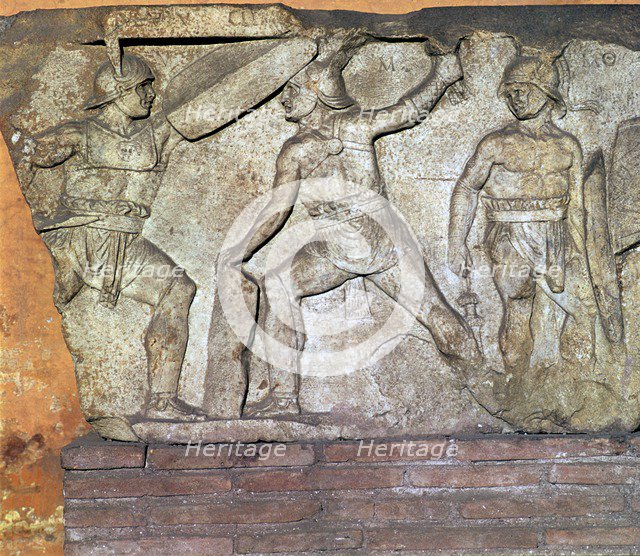 Roman relief of gladiators. Artist: Unknown