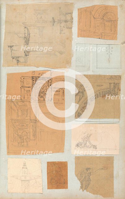 Page from a Scrapbook containing Drawings and Several Prints of Architecture, Int..., ca. 1800-1850. Creators: Workshop of Charles Percier, Workshop of Pierre François Léonard Fontaine.
