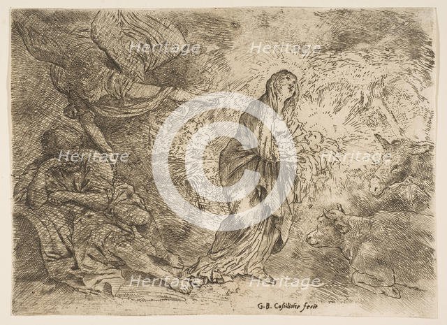 The angel awakening Joseph to the presence of the Virgin and Child, ca. 1645-49. Creator: Giovanni Benedetto Castiglione.