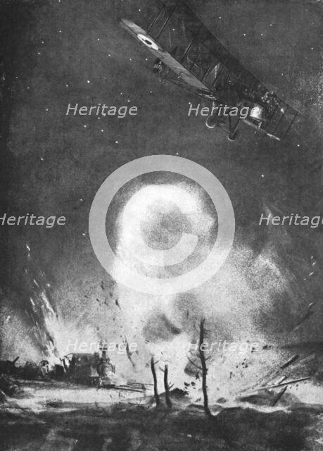 'Combat Aerien; La Guerre Aerienne sur le front Britannique; Bombardement de nuit a l'arriere..., 19 Creator: Joseph Simpson.