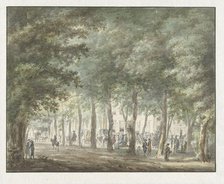 View of the Haarlemmerhout, with a crowd of people in front of the Heerenlogement, 1773-1815. Creator: Hermanus van Brussel.