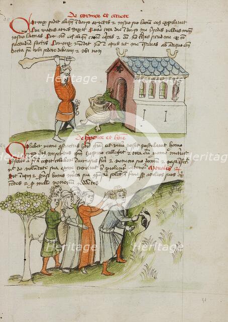 A Man Hitting a Snake Creeping Out of a Church: A Group of People..., third quarter of 15th century. Creator: Unknown.