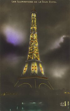 The Eiffel tower at Night, c. 1925. Creator: Anonymous.
