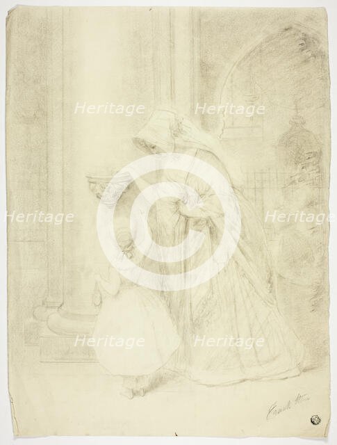 Lady and Girl in Church, n.d. Creator: Frank Stone.