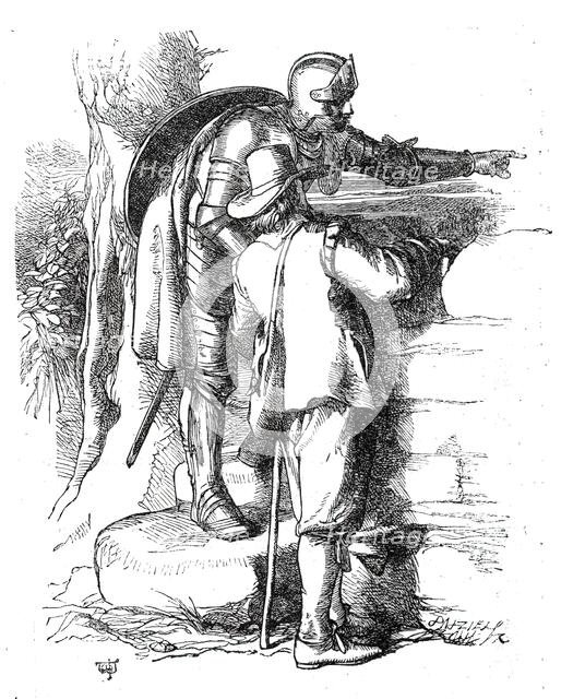 "Christian and Hopeful at the stile leading into By-Path Meadow", from "The Pilgrim's Progress",1860 Creator: Unknown.