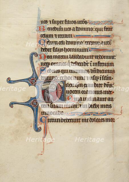 Initial D: Samson Carrying the Gates; Bute Psalter, text and illumination about 1285. Creator: Bute Master.