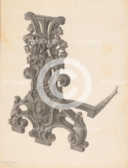 Andiron (one of pair), c. 1939. Creator: Filippo Porreca.