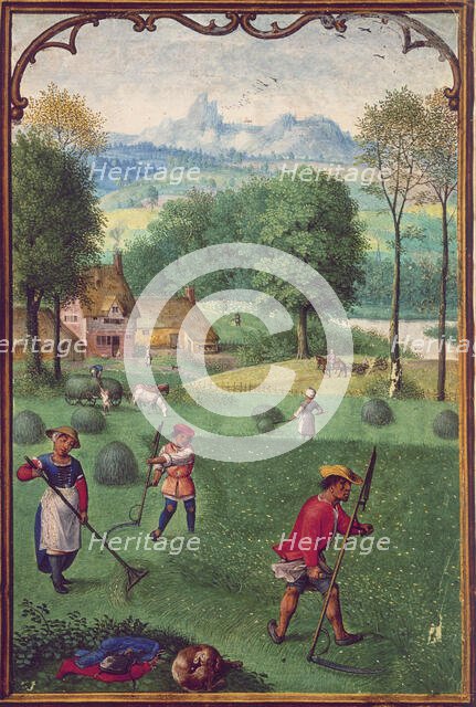 Harvesting, late 15th century.  Creators: Unknown, Simon Bening.