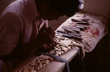 Tibetan refugee wood carving project, Dharamsala, India, 1988. Creator: Amanda Waite.