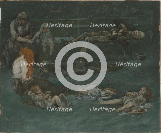 Park Bench At Night, 1909. Creator: Jerome Myers.