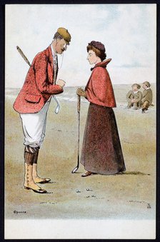 Couple on golf course, c1910s. Artist: Unknown