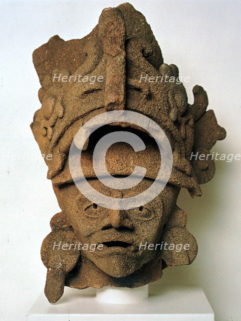 Mayan pottery incense burner in the shape of a head. Artist: Unknown