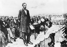 President Abraham Lincoln delivering his Gettysburg Address, 1863. Artist: Unknown
