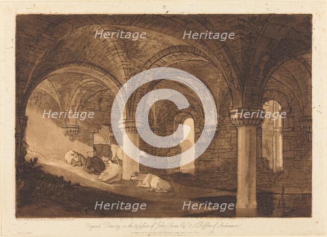 Crypt of Kirkstall Abbey, published 1812. Creator: JMW Turner.