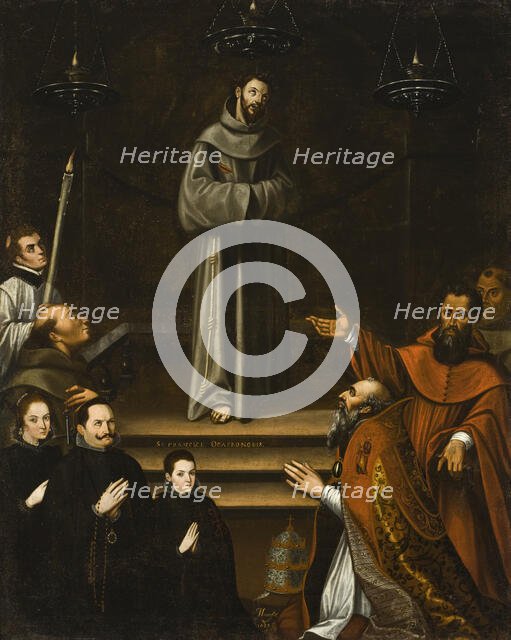Saint Francis of Assisi Appearing before Pope Nicholas V, with Donors, 1628. Creator: Antonio Montufar.