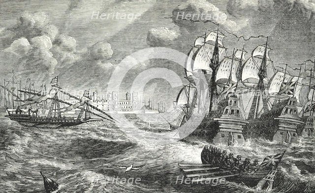 The English fleet before Cádiz, 1596, (1896).  Creator: Unknown.