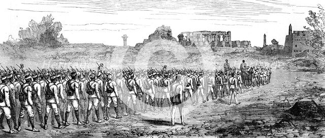 Egyptian troops at Karnak, Egypt 1889. Artist: Unknown