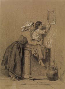 Interior, Woman and Child, c1835. Creator: Alexandre-Marie Guillemin.