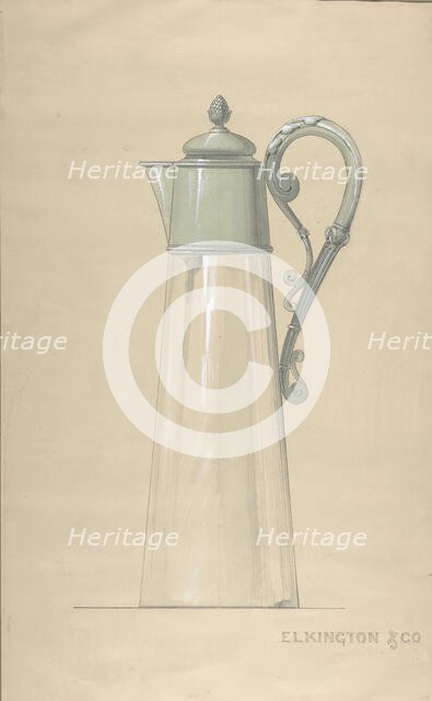 Design for Glass and Silver Water Pitcher, with a Cover, 1820-65. Creator: George Richards Elkington.